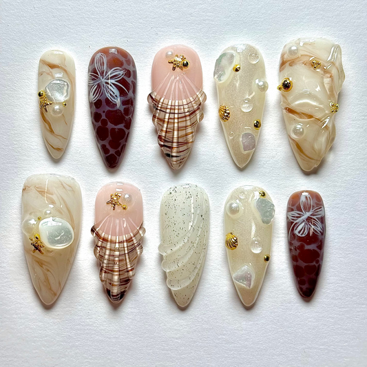 Set of decorative nail art designs on a white background