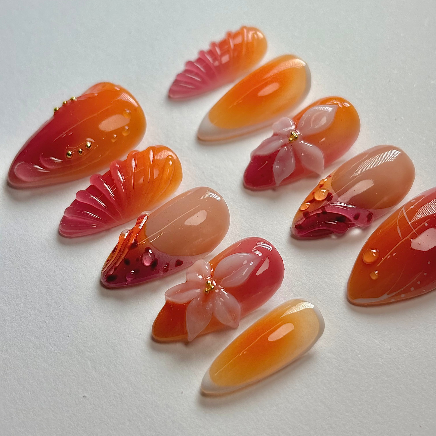Set of decorative nail art designs on a white background